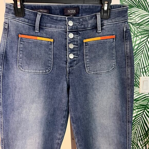 NYDJ Marilyn Straight Embroidered Pocket Jeans Size 6 - Picture 3 of 11